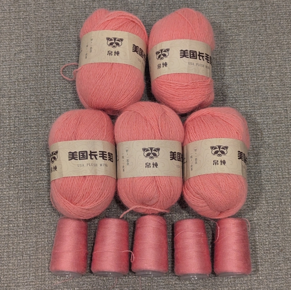 Plush Mink Yarn for Hand knitting Light Coral set of 5
